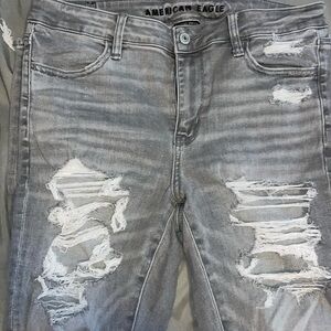 Grey American eagle next level stretch ripped jeans